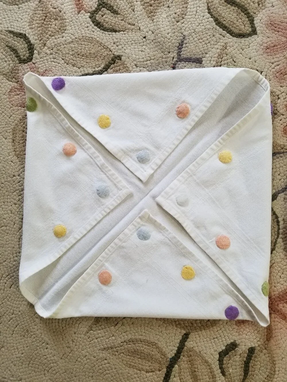 6 Dinner Napkins Large White Cotton w/ Colorful Handsewn Puffy Polka Dots